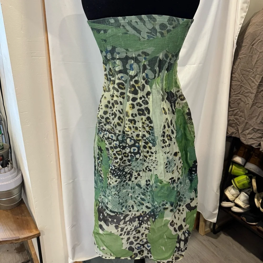 ANTHROPOLOGIE Lapis Boho Convertible Tube Maxi Skirt One Size Green Floral - Picture 3 of 4